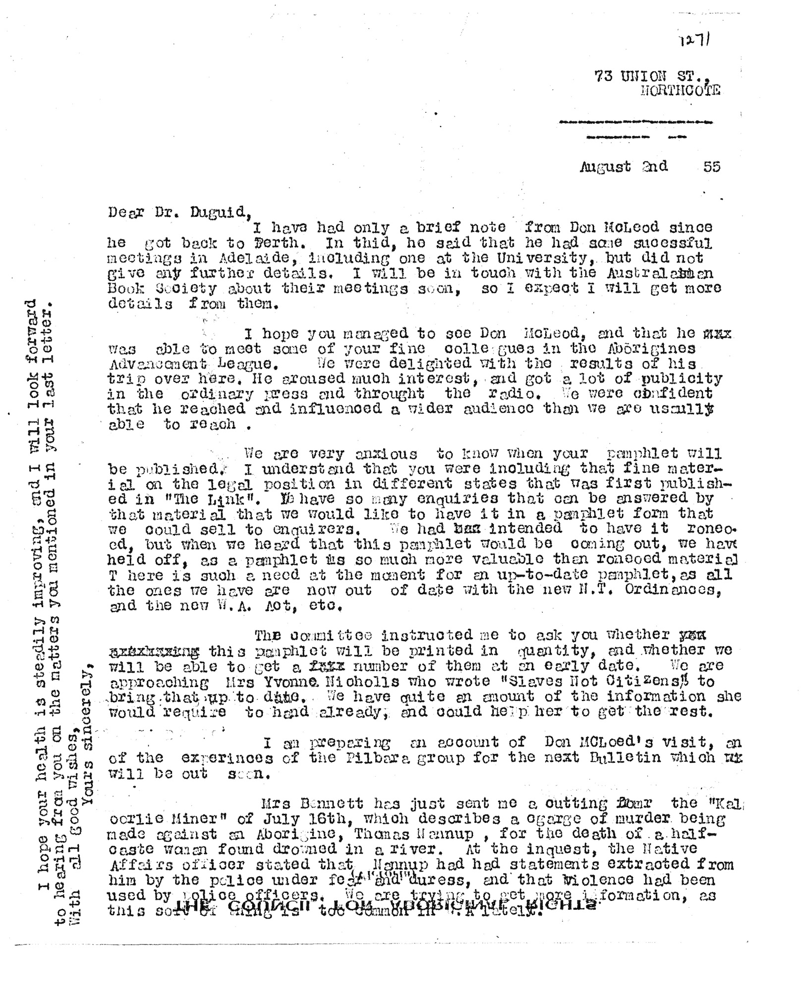 Shirley Andrews to Charles Duguid, 2 August 1955