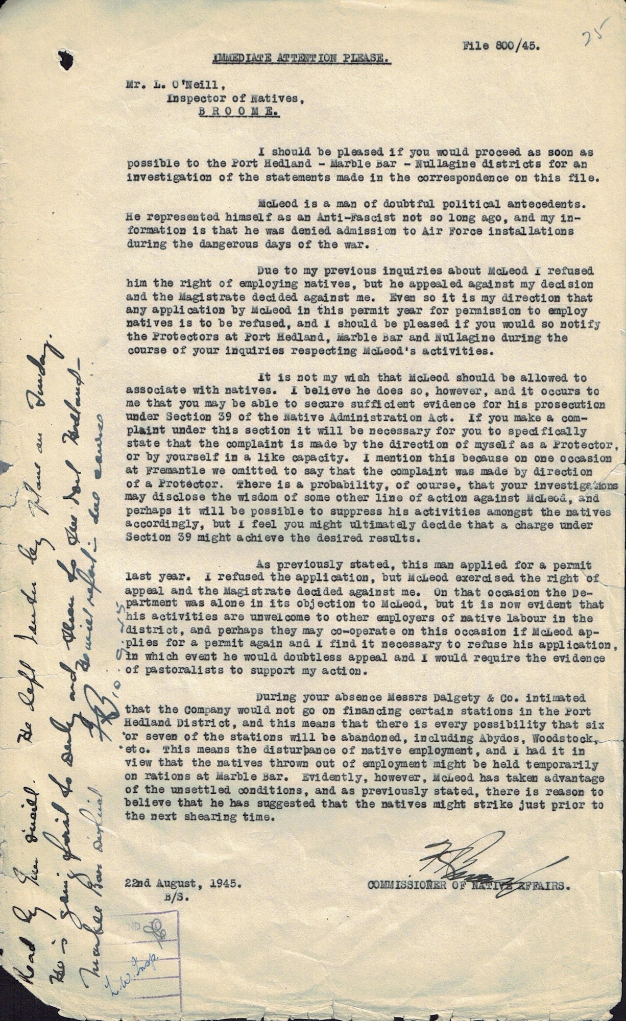 Bray to O'Neill, 22 August 1945 Bray to O'Neill, 22 August 1945
