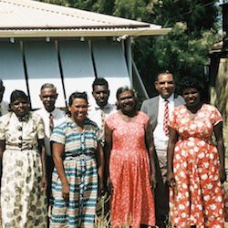 Pindan shareholders and their wives in 1960.   Jacob and Fanny Windjaga, Peter and Biddy Coppin, Biddy Coppin, Orange and Topsy Orange, Coombie and May Coombie, Massey and Lilly Massey, Ernie and Lucy Mitchell