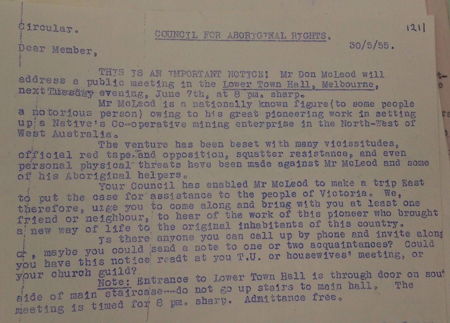 Circular for McLeod's Public Appearance on 1955 Tour