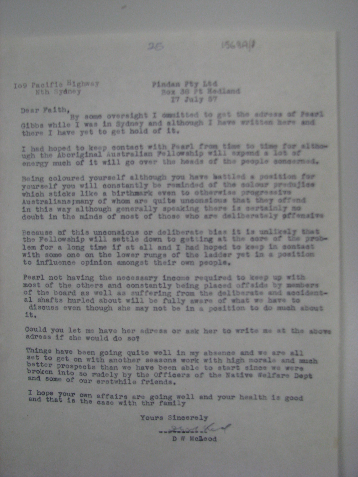 Don McLeod to Faith Bandler, 17 July 1957