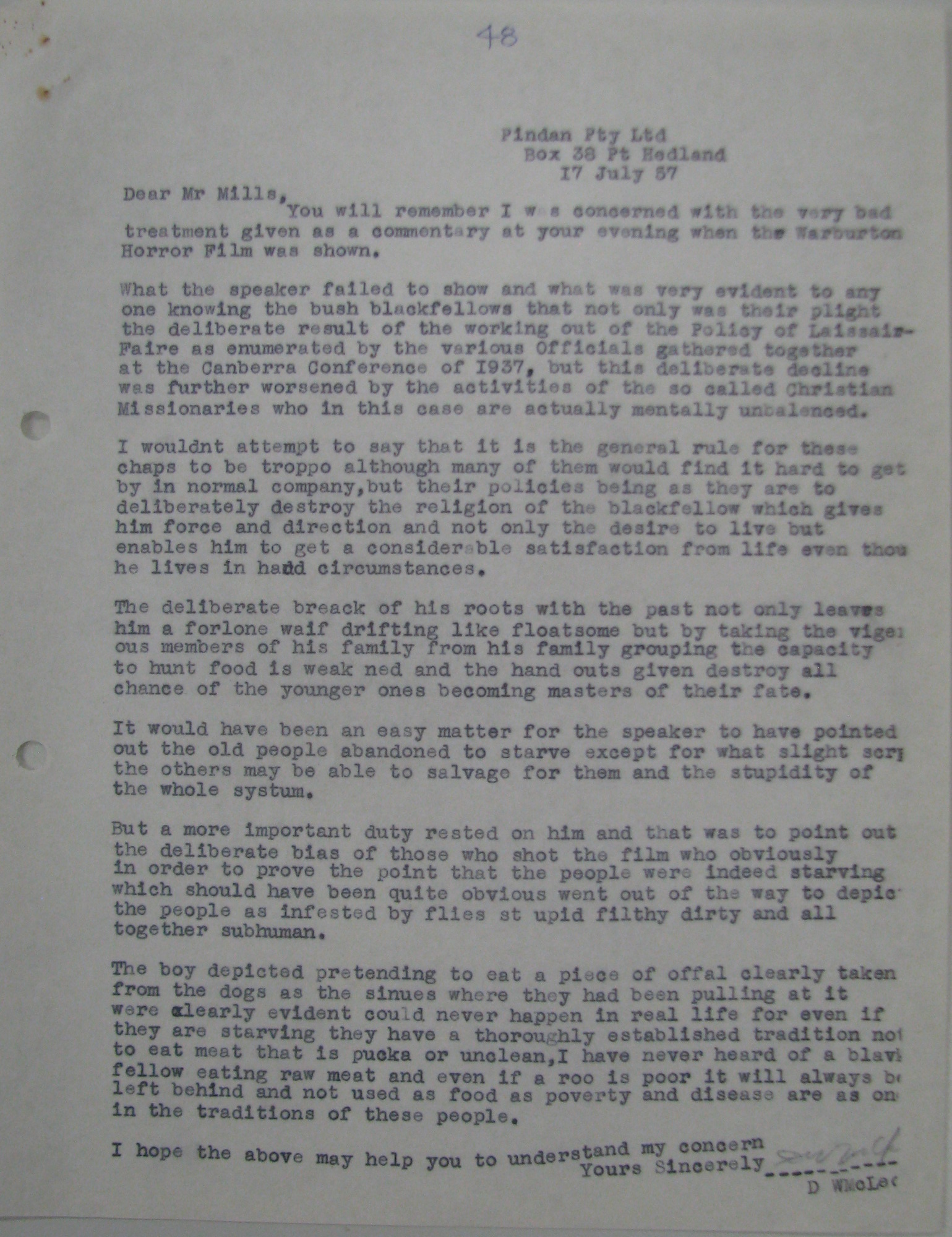 Don McLeod to John Mills [Millar], 17 July 1957