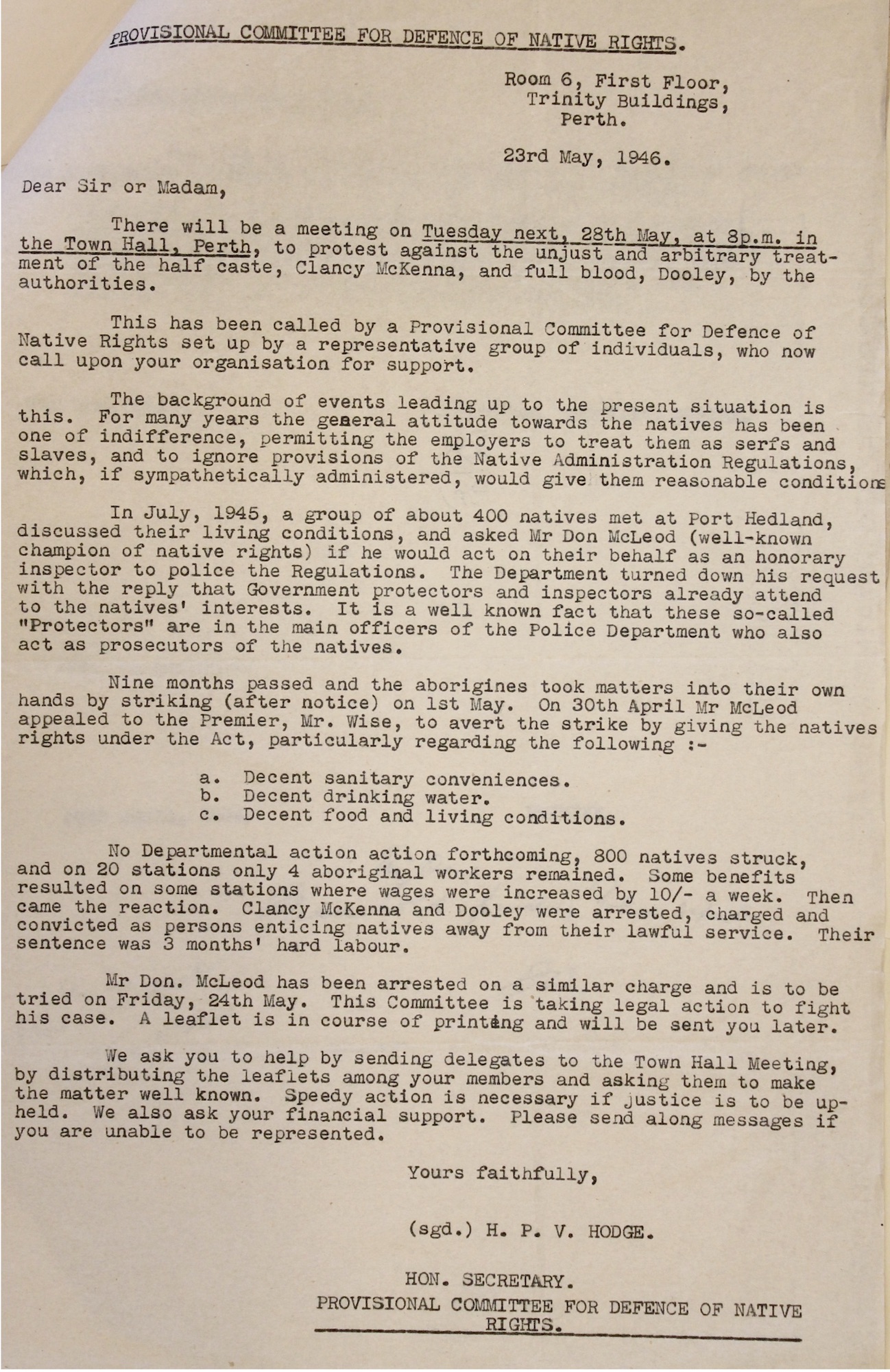 Committee for Defence of Native Rights Circular, 1946