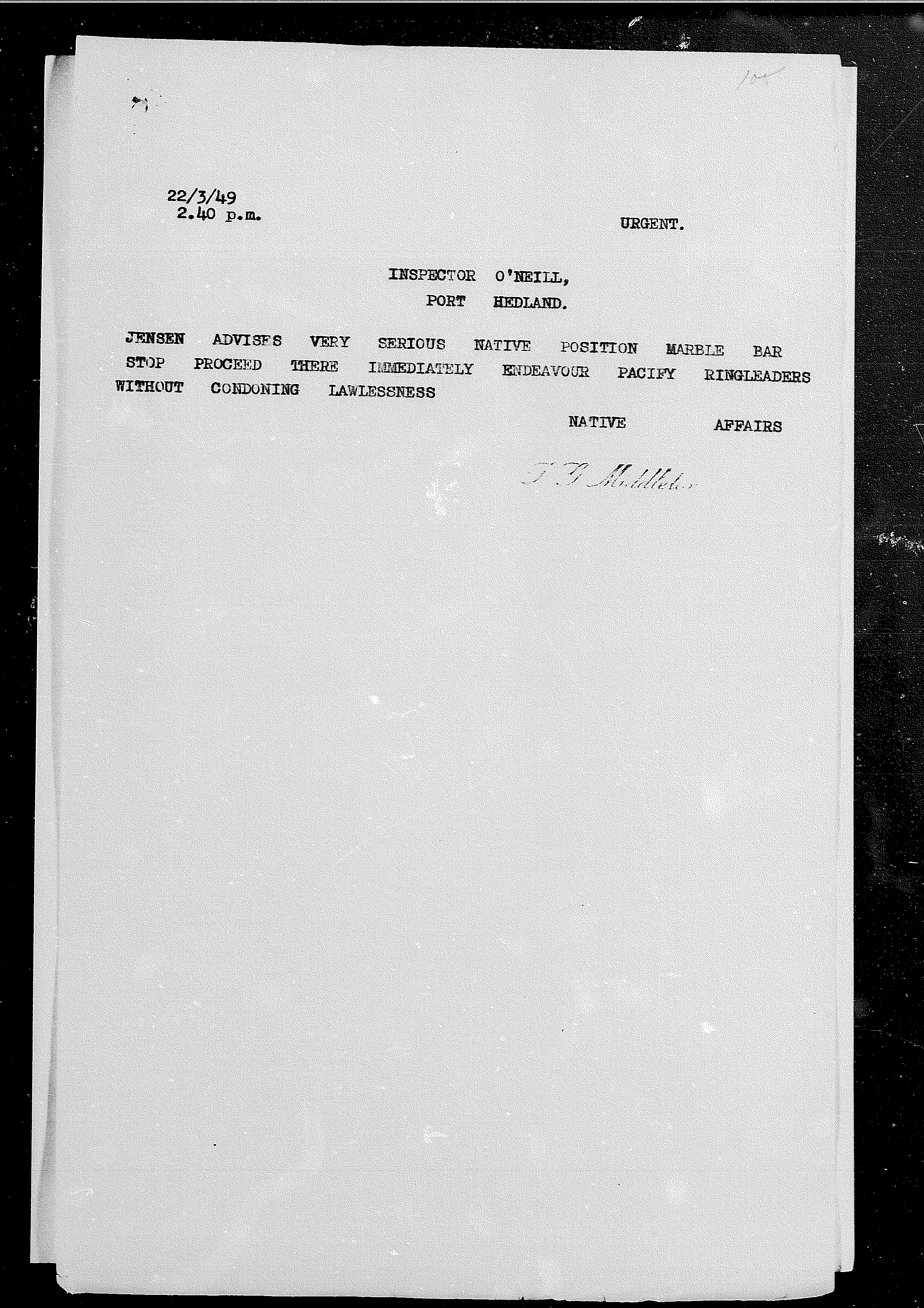 Middleton to O'Neill, 22 March 1949