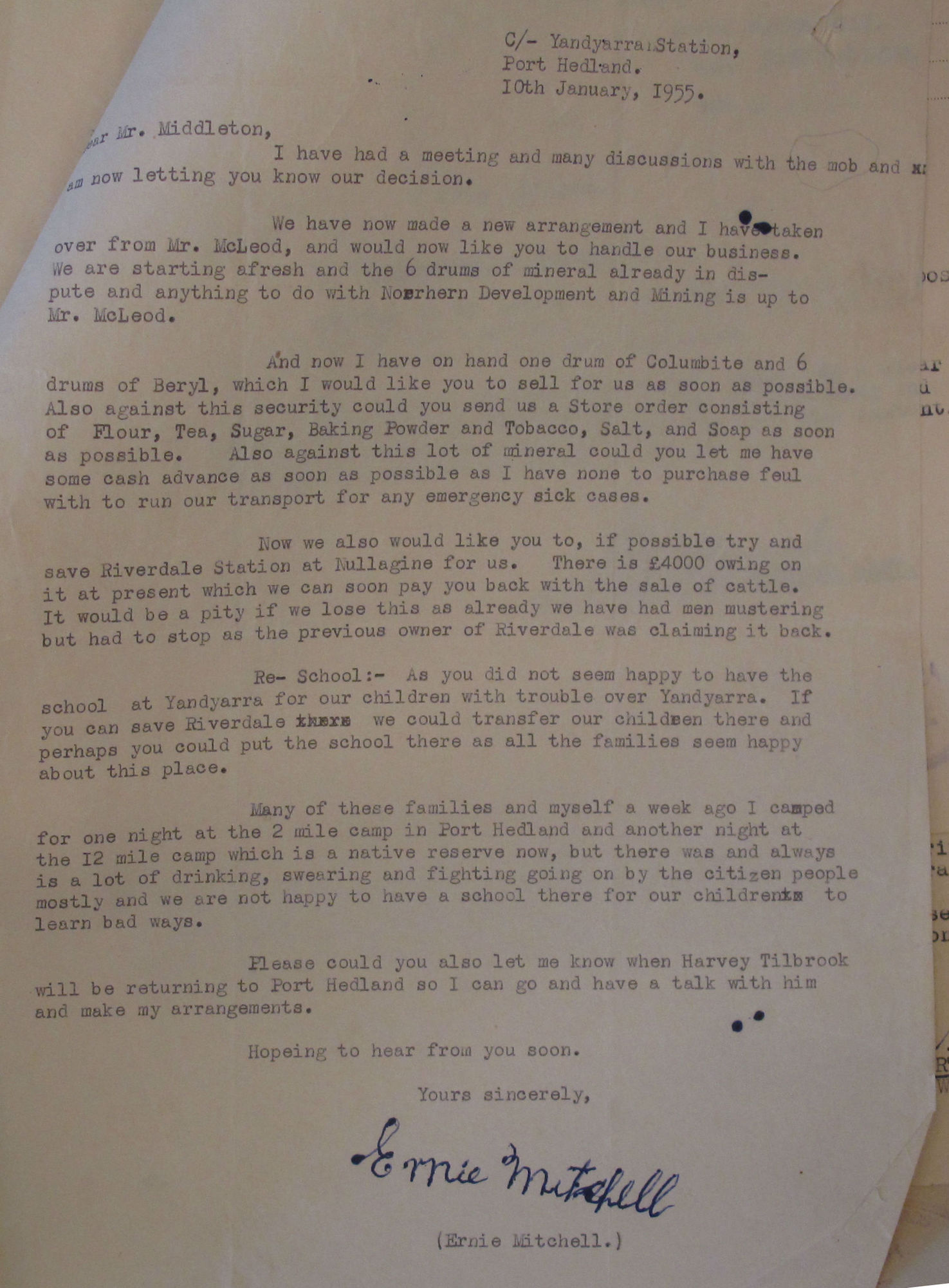Mitchell to Middleton, 10 January 1955