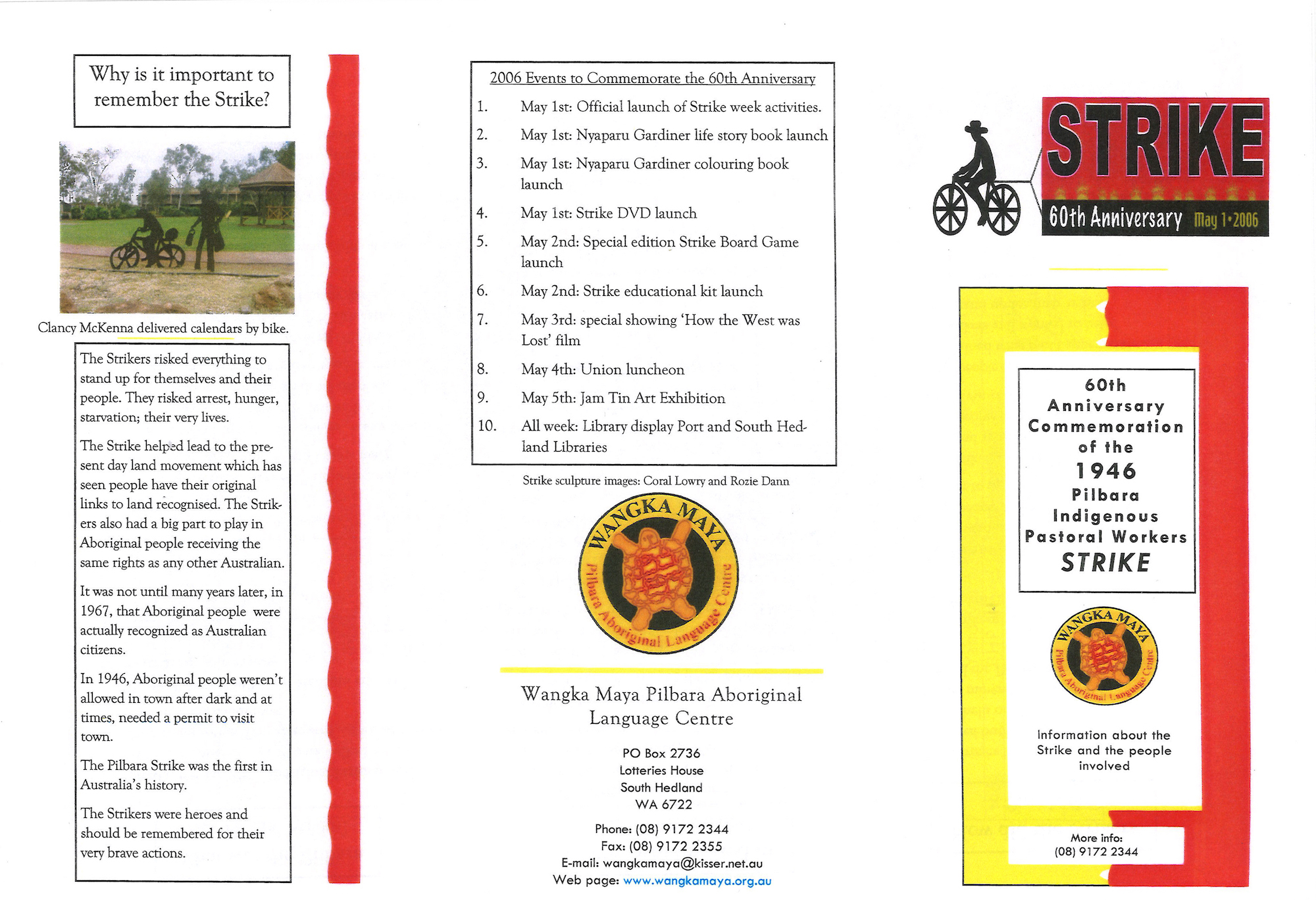 Wangka Maya Pilbara Aboriginal Language Centre, brochure for the 60th anniversary of the strike