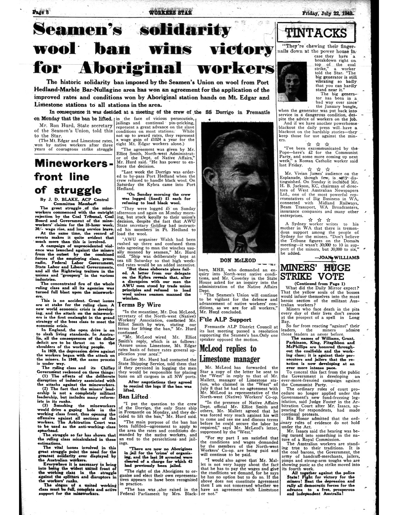 Seamen's Solidarity Wool Ban newspaper article Seamen's Solidarity Wool Ban newspaper article